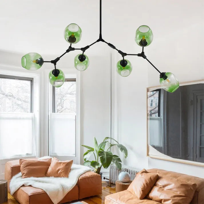 Sleek Sputnik Bifurcation Chandelier – Contemporary Elegance in Blown Glass and Metal
