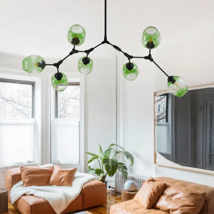 Sleek Sputnik Bifurcation Chandelier – Contemporary Elegance in Blown Glass and Metal