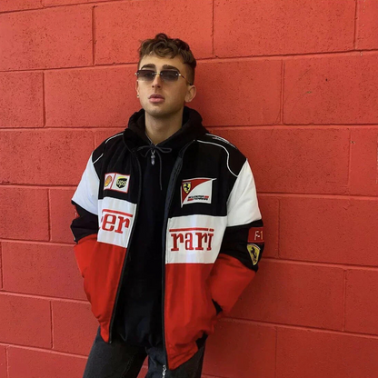 Veste de Course Unisexe Vintage Inspirée de Ferrari – Style F1 Rétro Élégant