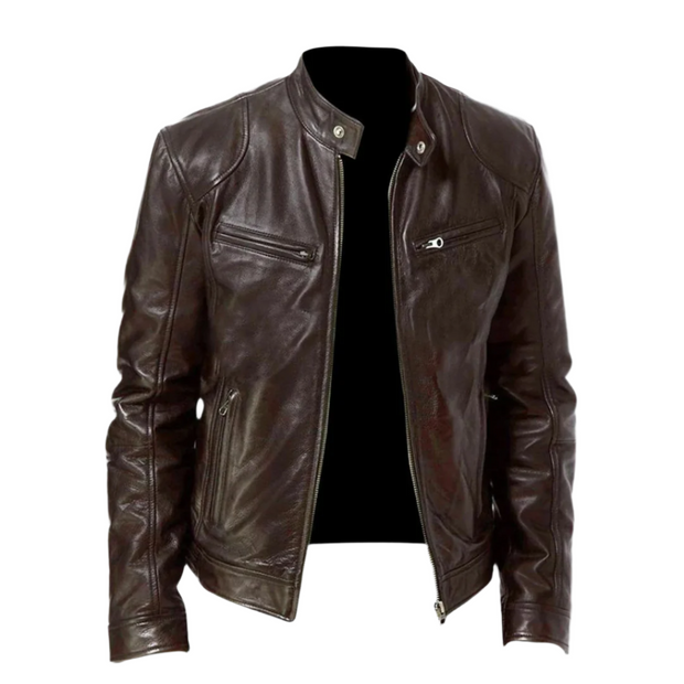 Veste en Cuir Homme - Élégante et Confortable, Cuir Véritable, Col Montant, Idéale pour l'Hiver, Disponible en Noir et Marron