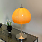 Elegantly designed Bauhaus table lamp by Pilz – Chic fusion of glass and metal with warm amber lampshade