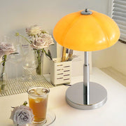 Elegantly designed Bauhaus table lamp by Pilz – Chic fusion of glass and metal with warm amber lampshade