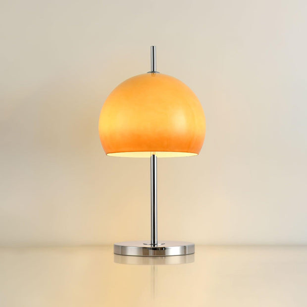 Elegantly designed Bauhaus table lamp by Pilz – Chic fusion of glass and metal with warm amber lampshade