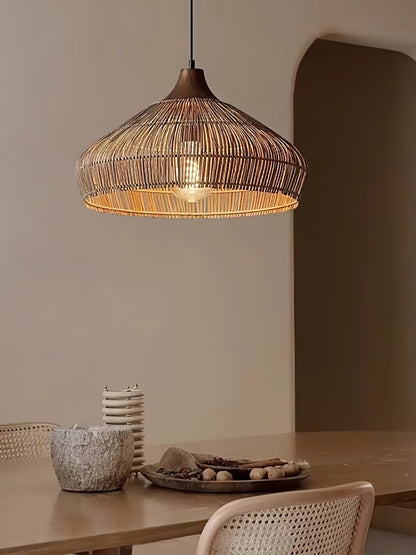 Lustre en osier rattan Élégance Naturelle avec lumière LED
