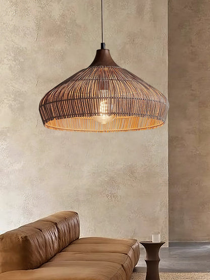 Lustre en osier rattan Élégance Naturelle avec lumière LED
