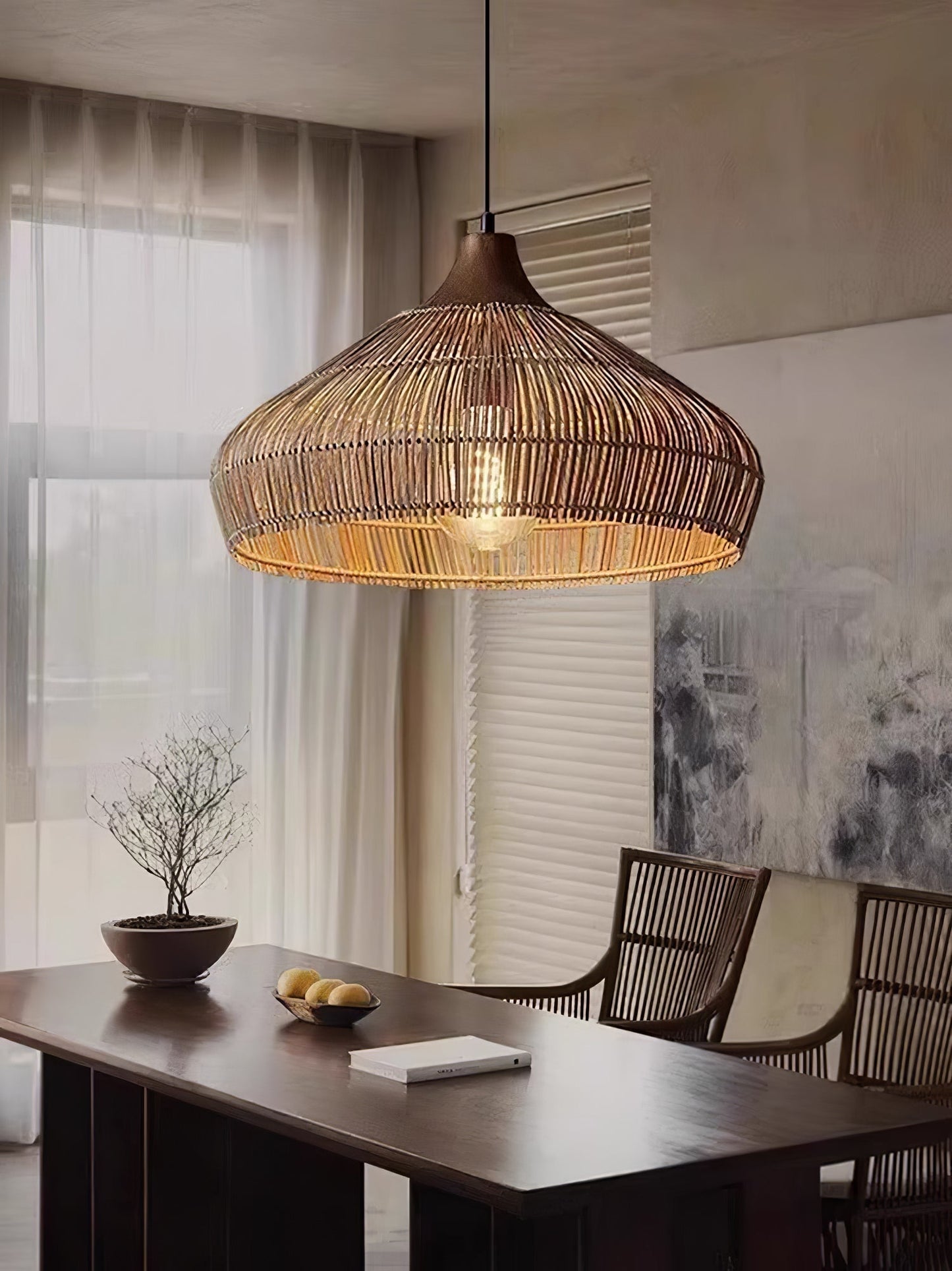 Lustre en osier rattan Élégance Naturelle avec lumière LED
