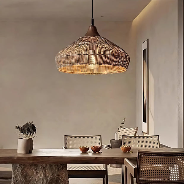 Rattan wicker chandelier Natural Elegance with LED light