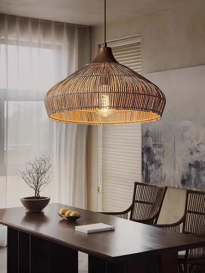 Lustre en osier rattan Élégance Naturelle avec lumière LED