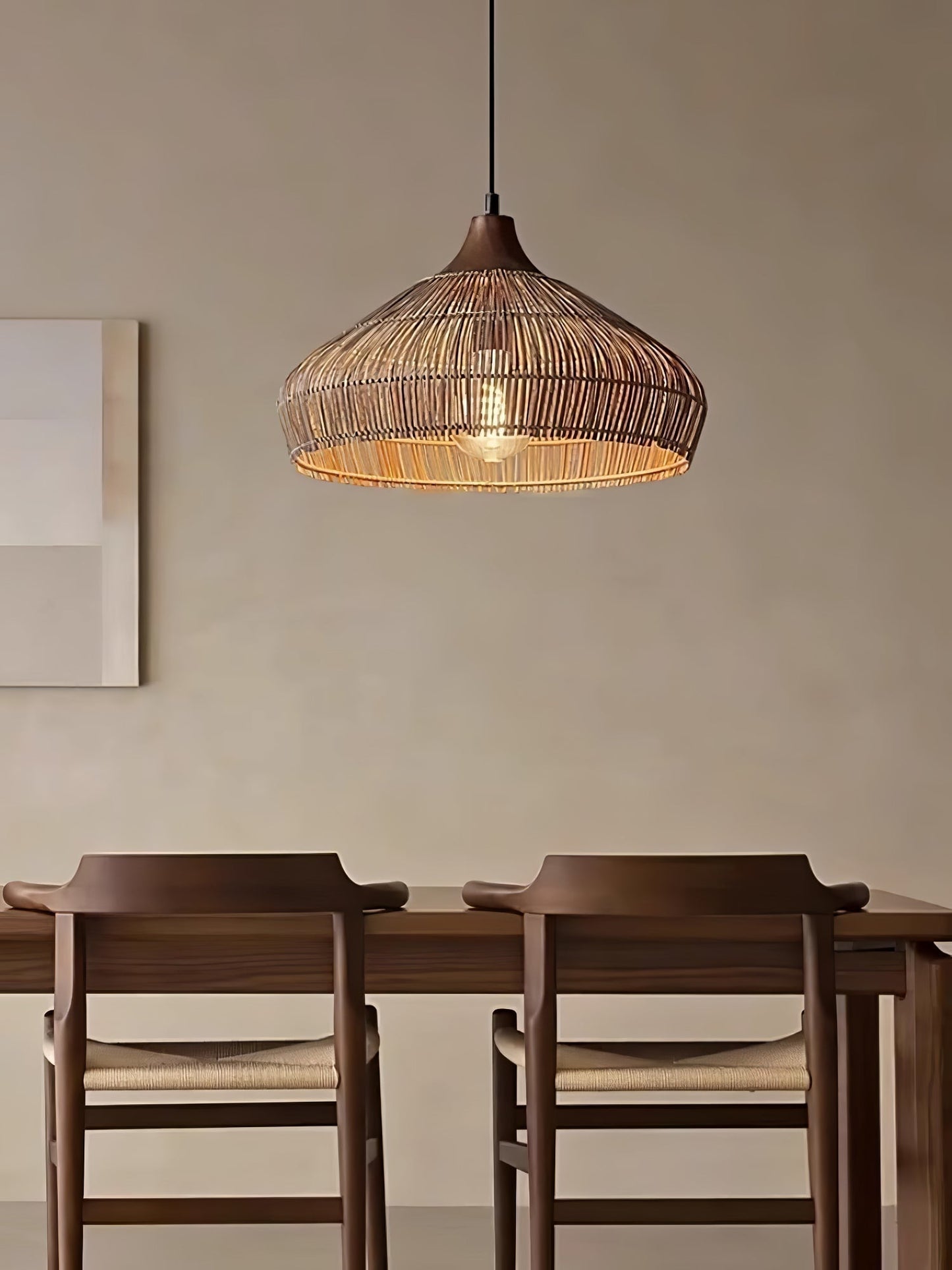Lustre en osier rattan Élégance Naturelle avec lumière LED