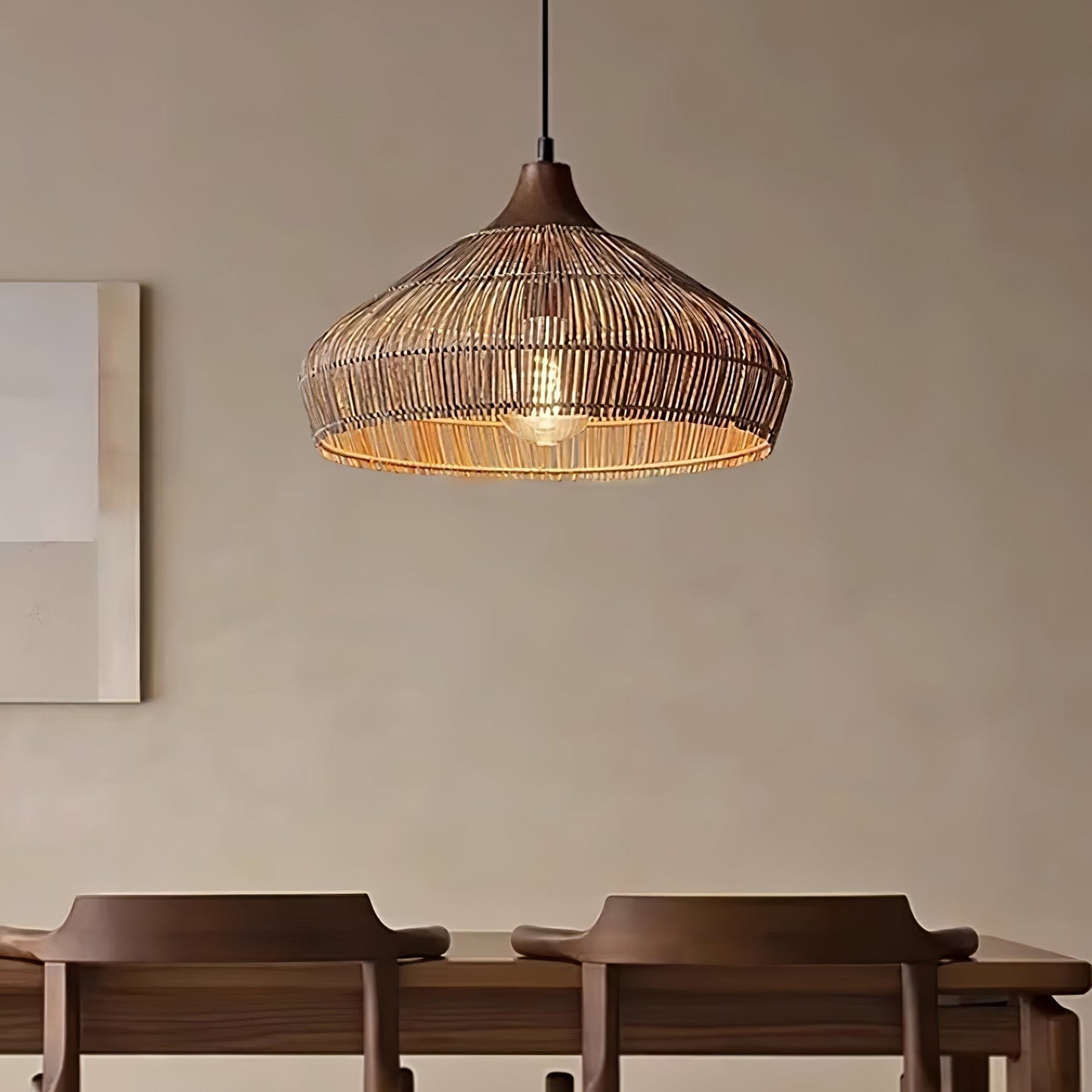 Lustre en osier rattan Élégance Naturelle avec lumière LED