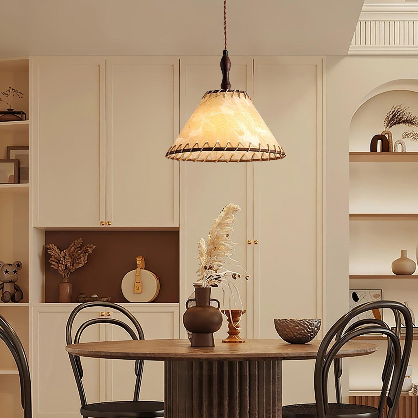 Suspension Élegante en Bois et Tissu – Harmonie Parfaite de Style et de Confort