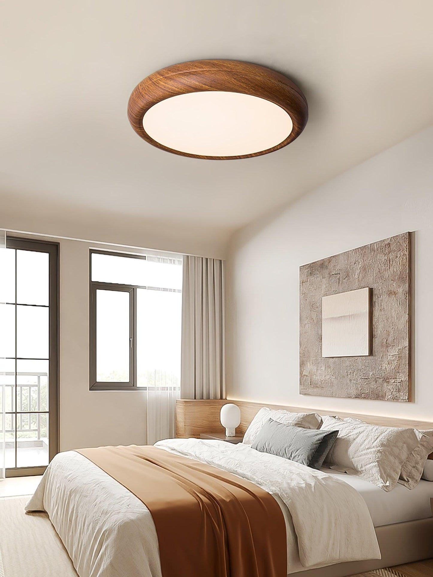 Elegant round wooden ceiling light – Enhance your space with a touch of modern elegance