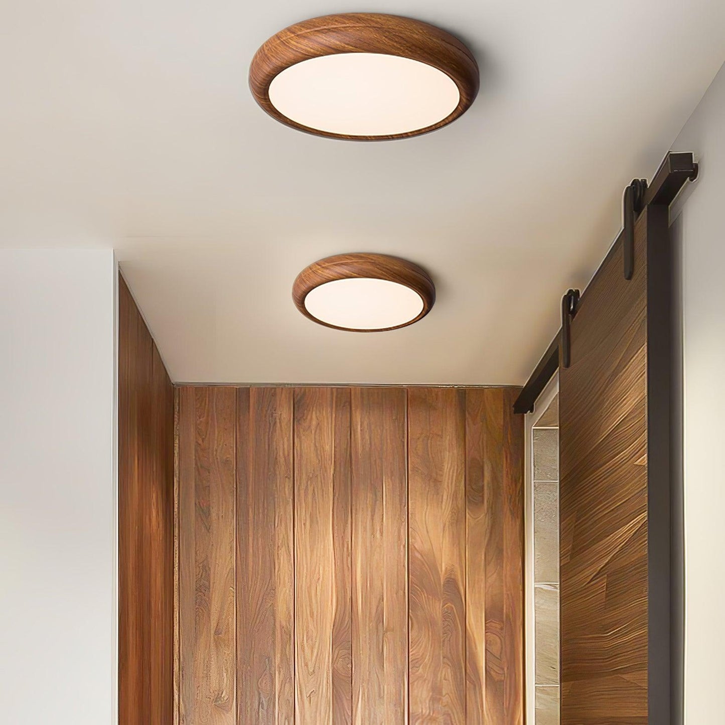Elegant round wooden ceiling light – Enhance your space with a touch of modern elegance