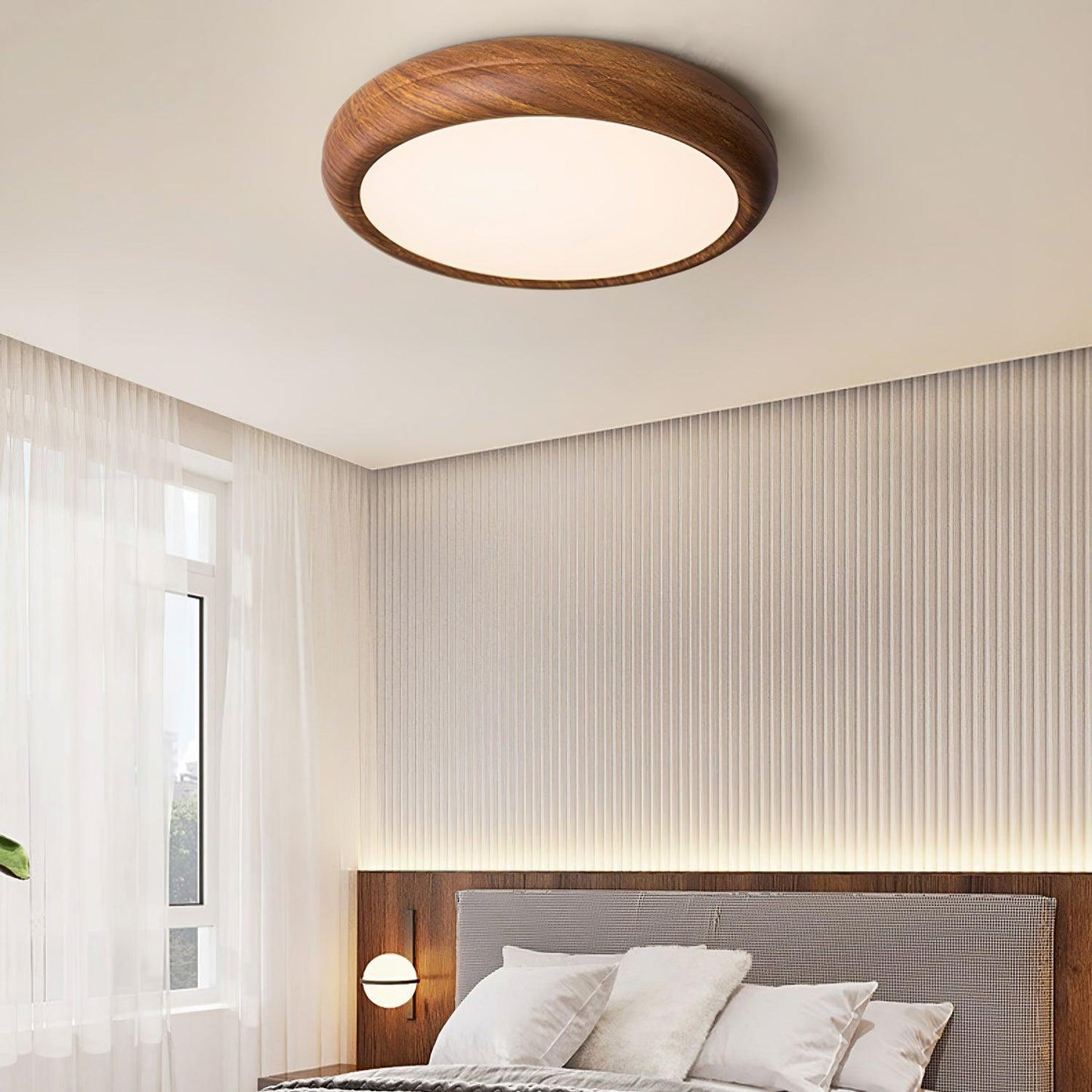 Elegant round wooden ceiling light – Enhance your space with a touch of modern elegance