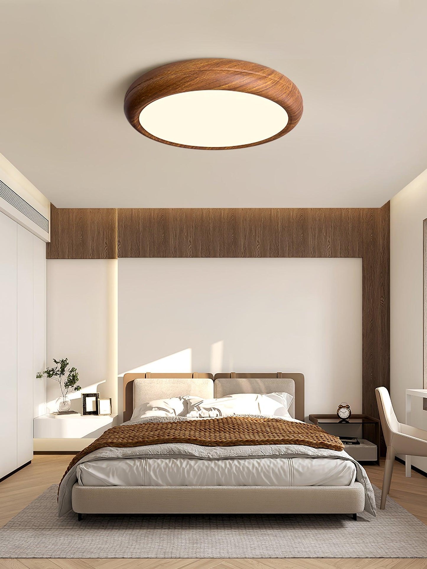 Elegant round wooden ceiling light – Enhance your space with a touch of modern elegance