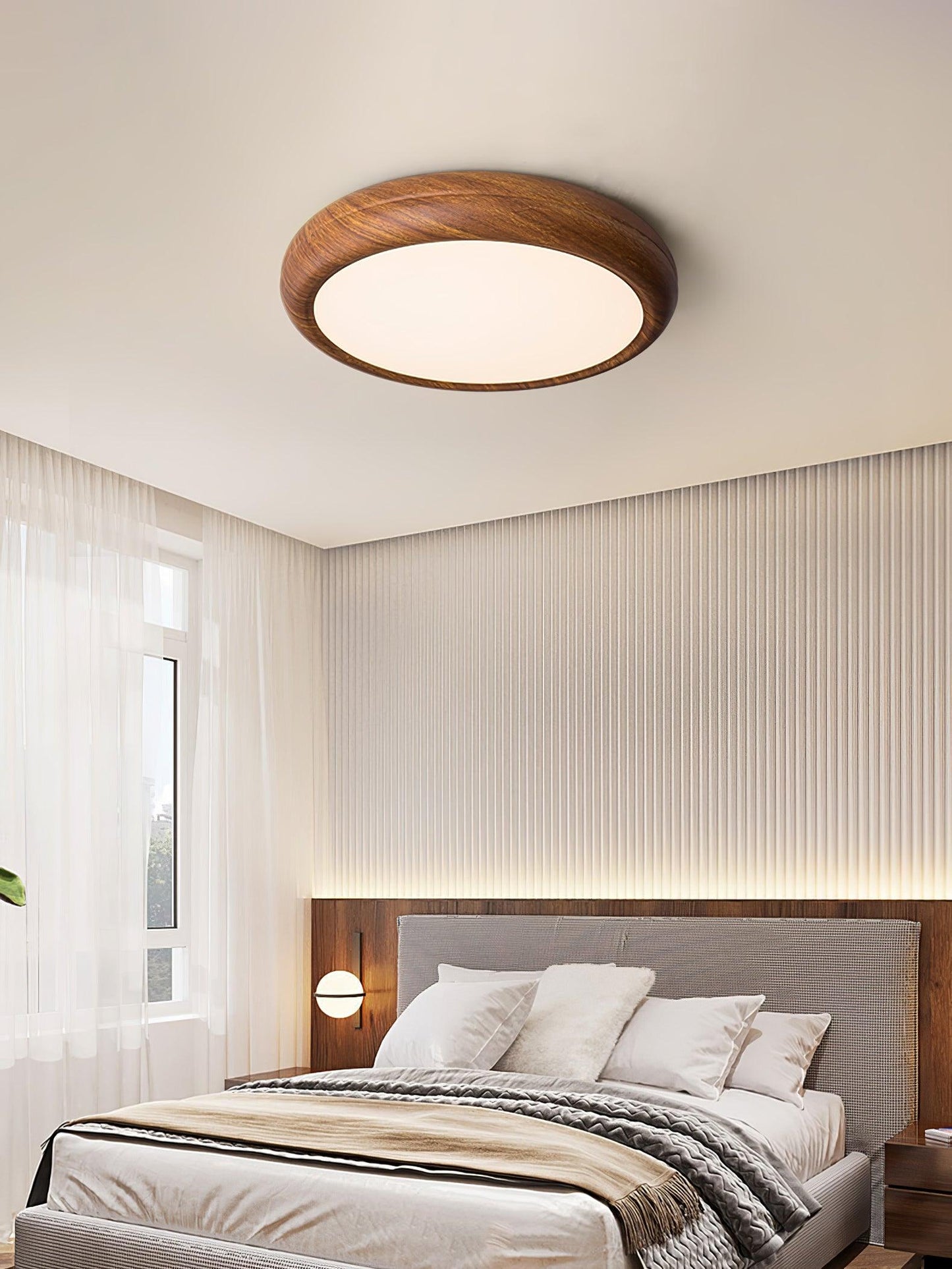 Elegant round wooden ceiling light – Enhance your space with a touch of modern elegance