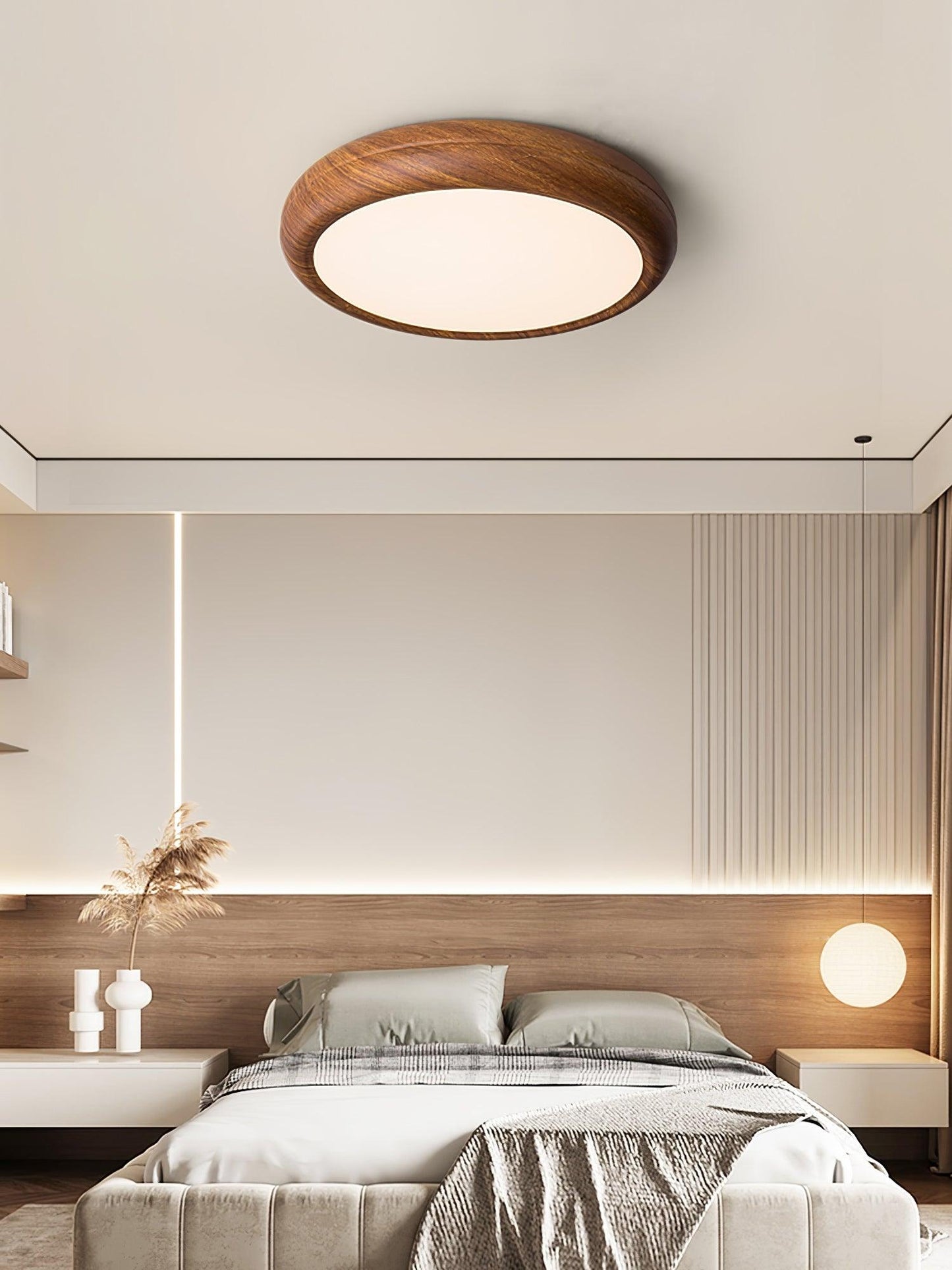 Elegant round wooden ceiling light – Enhance your space with a touch of modern elegance