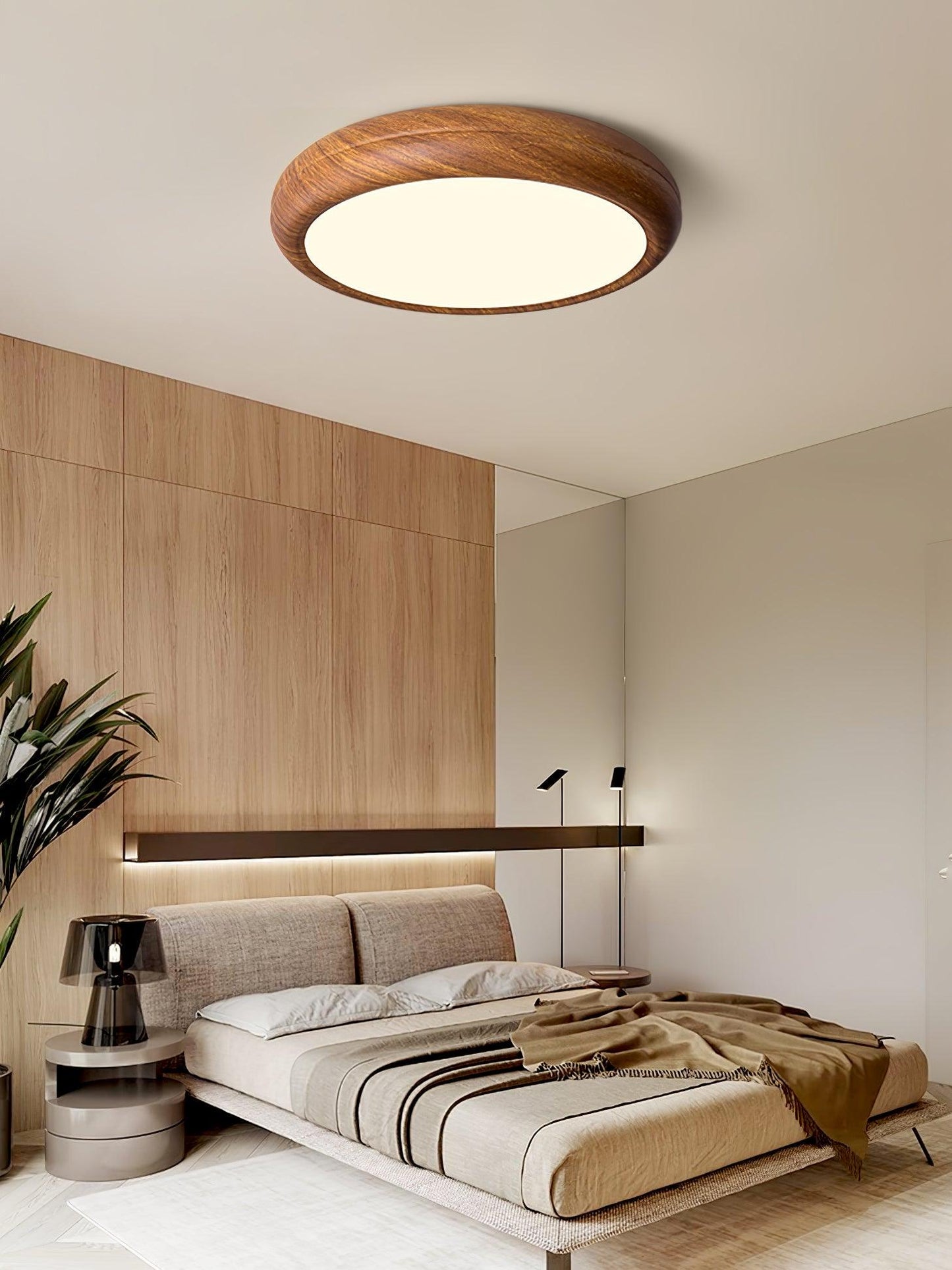 Elegant round wooden ceiling light – Enhance your space with a touch of modern elegance