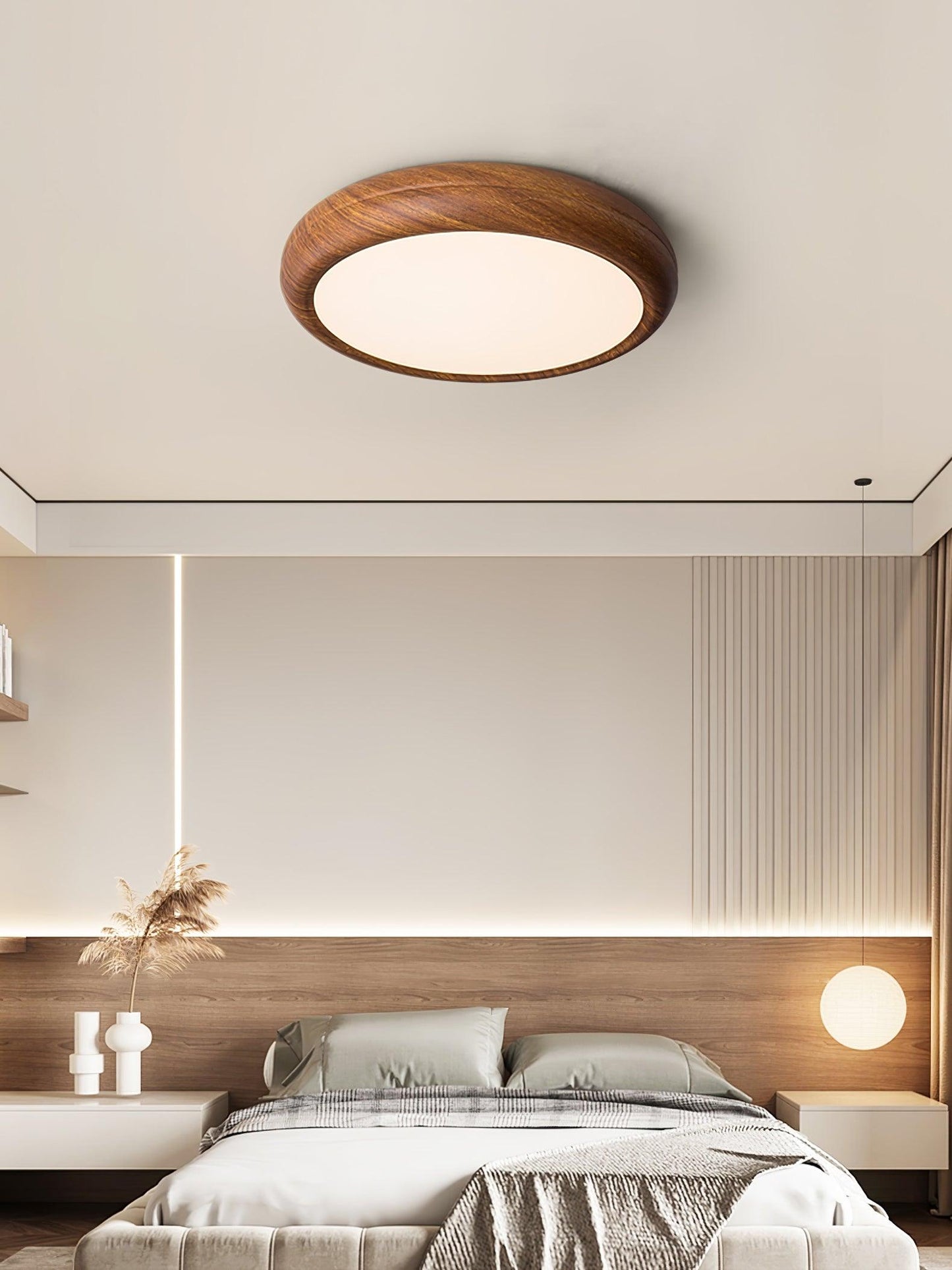 Elegant round wooden ceiling light – Enhance your space with a touch of modern elegance