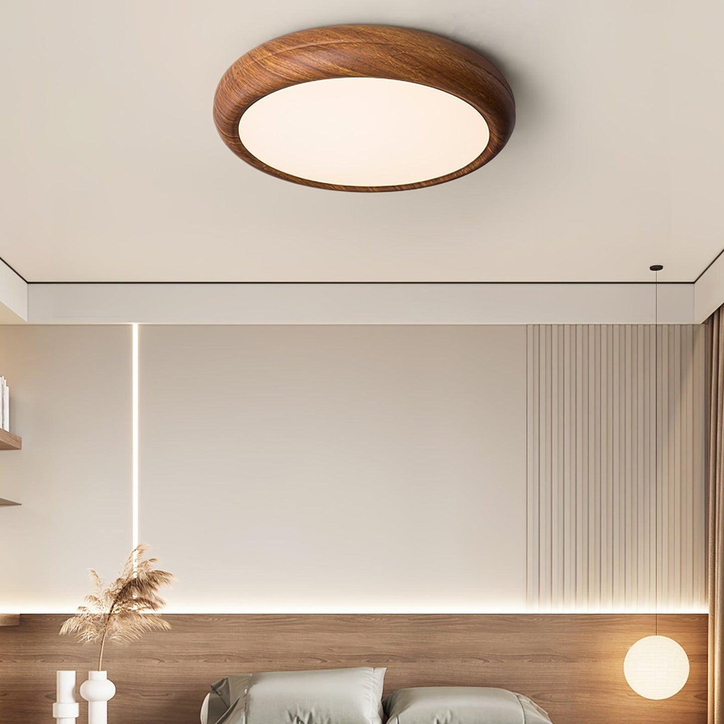 Elegant round wooden ceiling light – Enhance your space with a touch of modern elegance