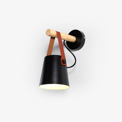 Chic Scandinavian wood and leather wall light - Elegant LED design for contemporary and warm spaces