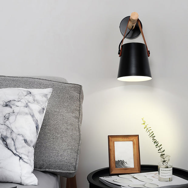 Chic Scandinavian wood and leather wall light - Elegant LED design for contemporary and warm spaces