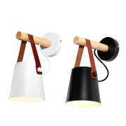 Chic Scandinavian wood and leather wall light - Elegant LED design for contemporary and warm spaces