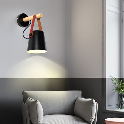 Chic Scandinavian wood and leather wall light - Elegant LED design for contemporary and warm spaces