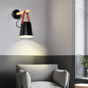 Chic Scandinavian wood and leather wall light - Elegant LED design for contemporary and warm spaces