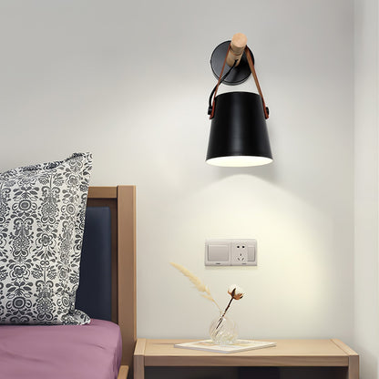 Chic Scandinavian wood and leather wall light - Elegant LED design for contemporary and warm spaces