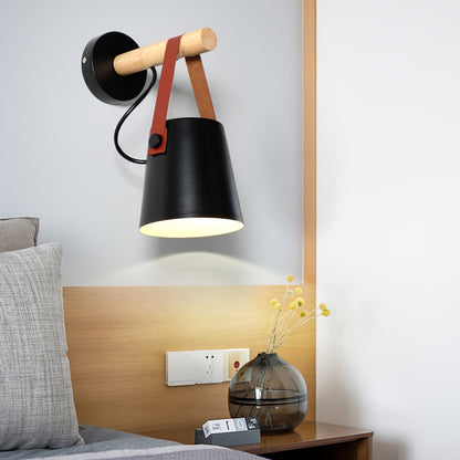 Chic Scandinavian wood and leather wall light - Elegant LED design for contemporary and warm spaces