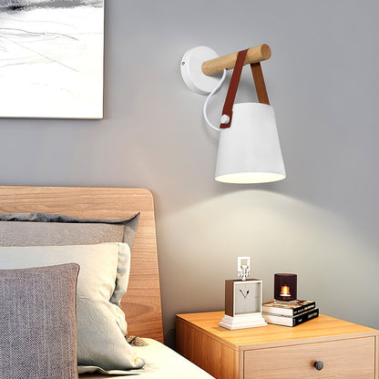 Chic Scandinavian wood and leather wall light - Elegant LED design for contemporary and warm spaces