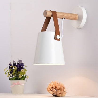 Chic Scandinavian wood and leather wall light - Elegant LED design for contemporary and warm spaces