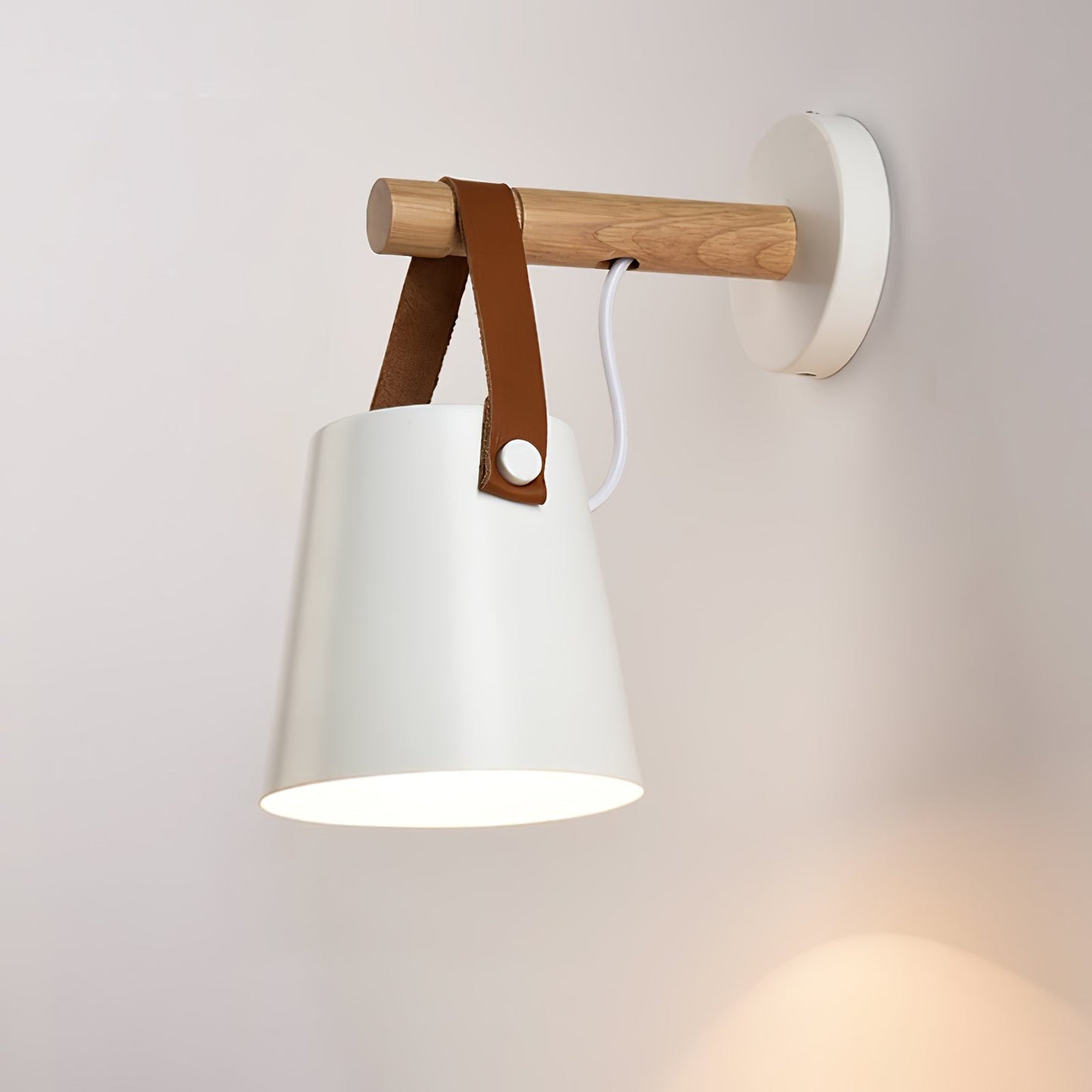 Chic Scandinavian wood and leather wall light - Elegant LED design for contemporary and warm spaces