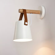 Chic Scandinavian wood and leather wall light - Elegant LED design for contemporary and warm spaces