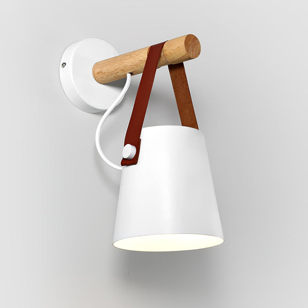 Chic Scandinavian wood and leather wall light - Elegant LED design for contemporary and warm spaces