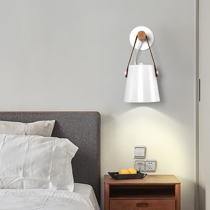 Chic Scandinavian wood and leather wall light - Elegant LED design for contemporary and warm spaces