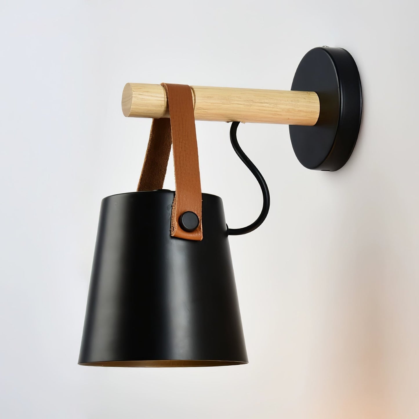 Chic Scandinavian wood and leather wall light - Elegant LED design for contemporary and warm spaces