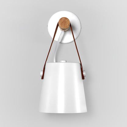 Chic Scandinavian wood and leather wall light - Elegant LED design for contemporary and warm spaces