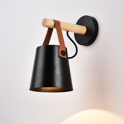 Chic Scandinavian wood and leather wall light - Elegant LED design for contemporary and warm spaces