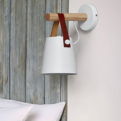 Chic Scandinavian wood and leather wall light - Elegant LED design for contemporary and warm spaces