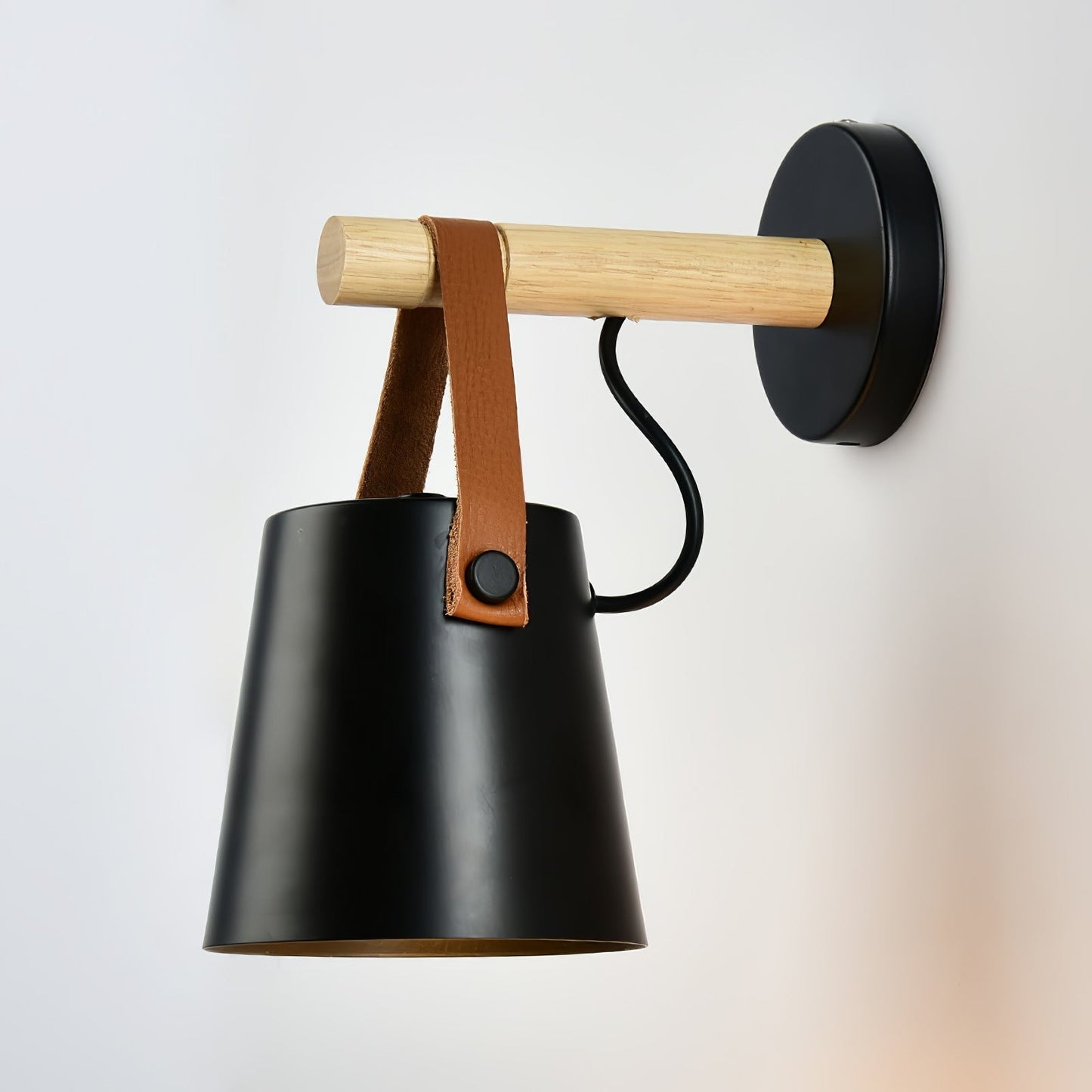 Chic Scandinavian wood and leather wall light - Elegant LED design for contemporary and warm spaces
