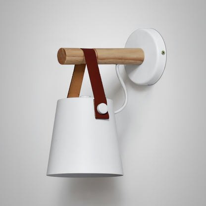 Chic Scandinavian wood and leather wall light - Elegant LED design for contemporary and warm spaces