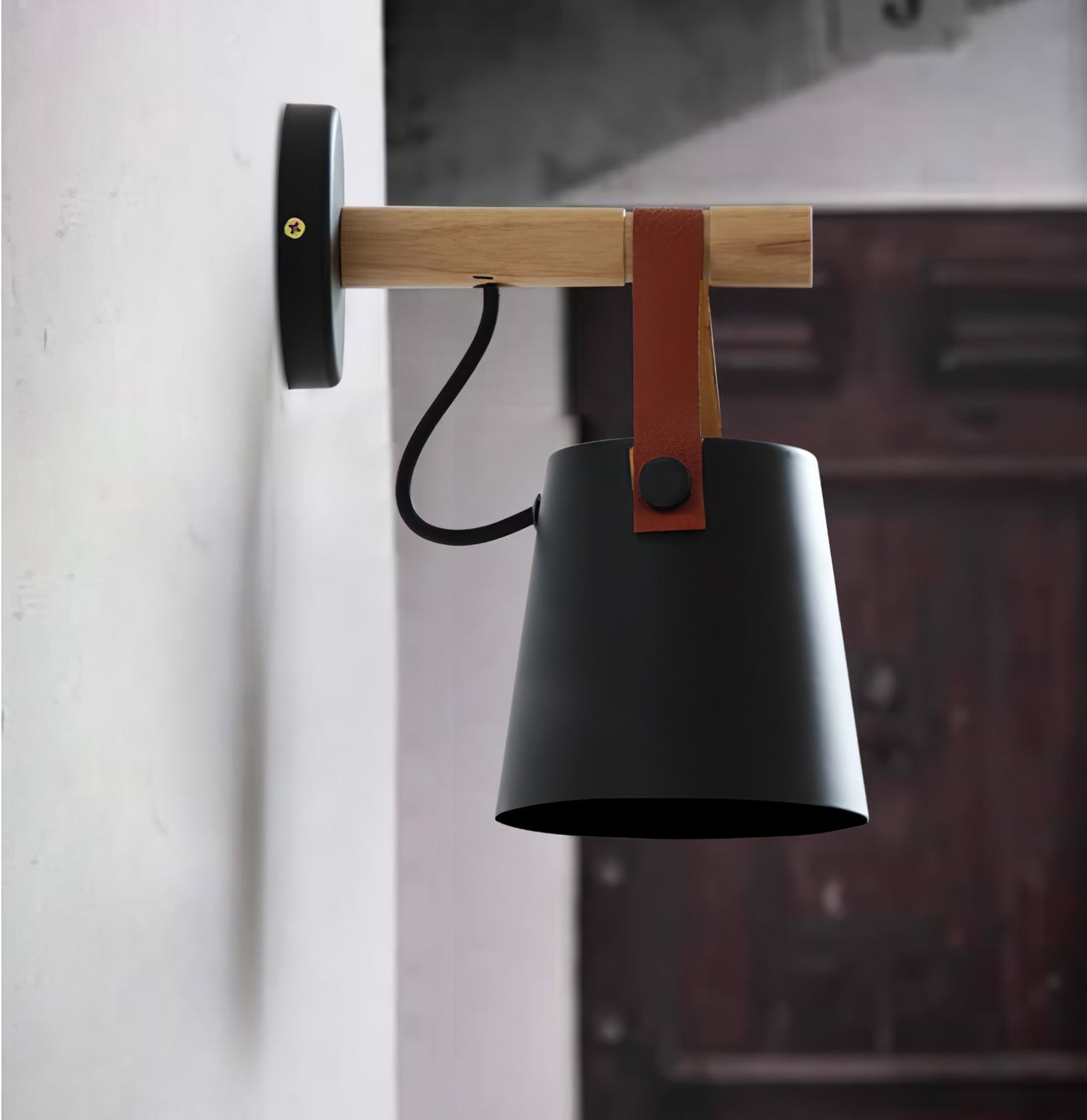 Chic Scandinavian wood and leather wall light - Elegant LED design for contemporary and warm spaces