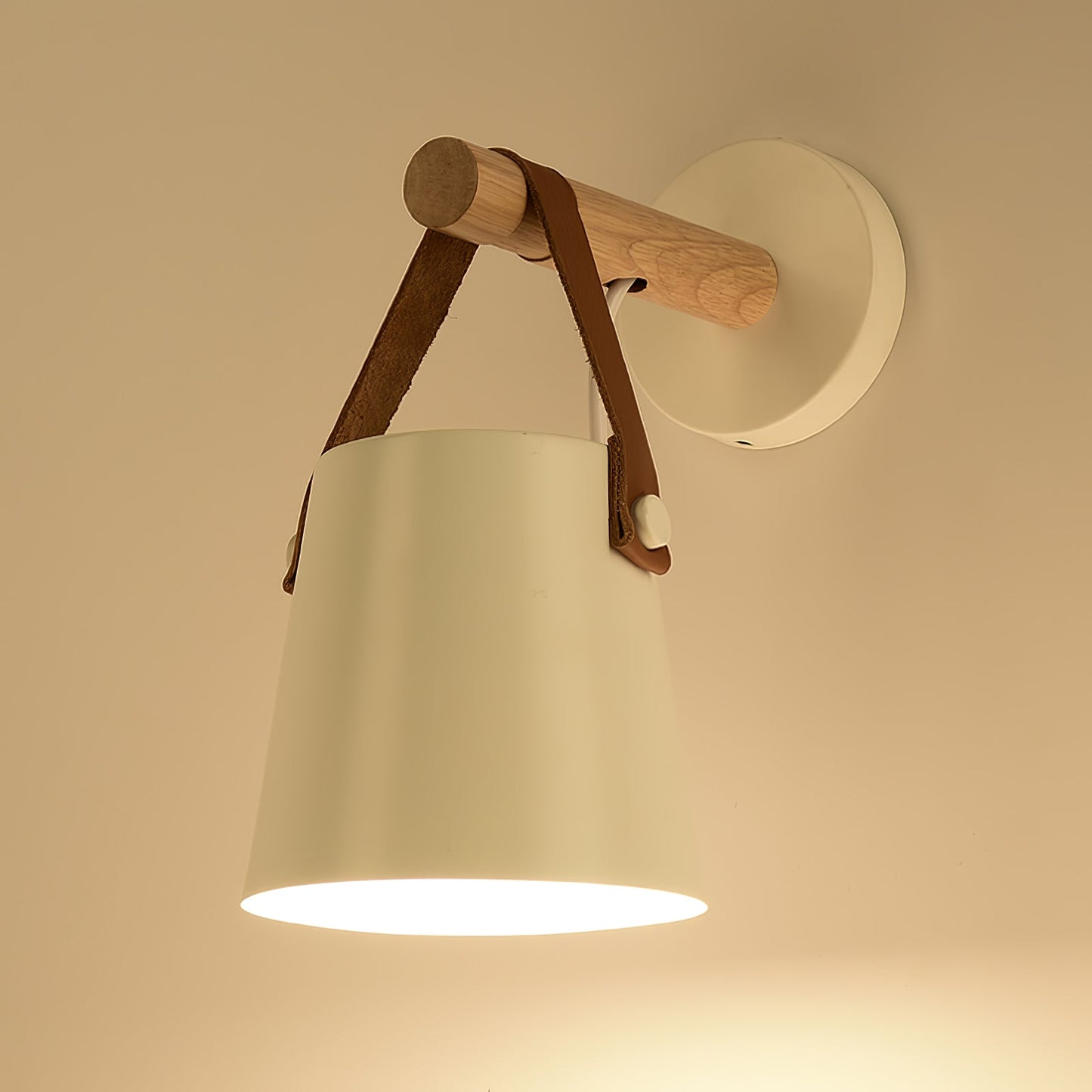 Chic Scandinavian wood and leather wall light - Elegant LED design for contemporary and warm spaces