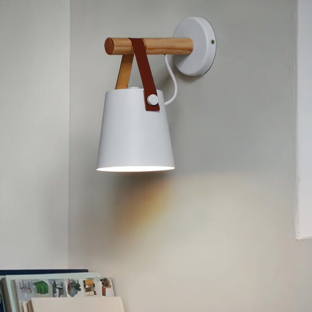Chic Scandinavian wood and leather wall light - Elegant LED design for contemporary and warm spaces