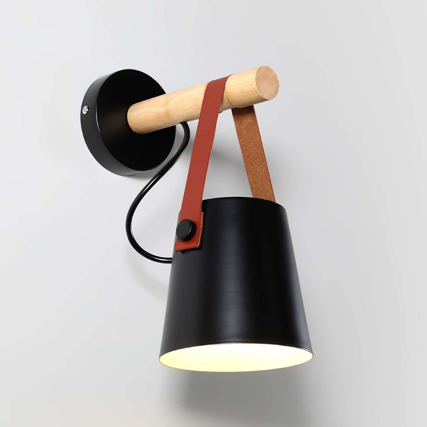 Chic Scandinavian wood and leather wall light - Elegant LED design for contemporary and warm spaces
