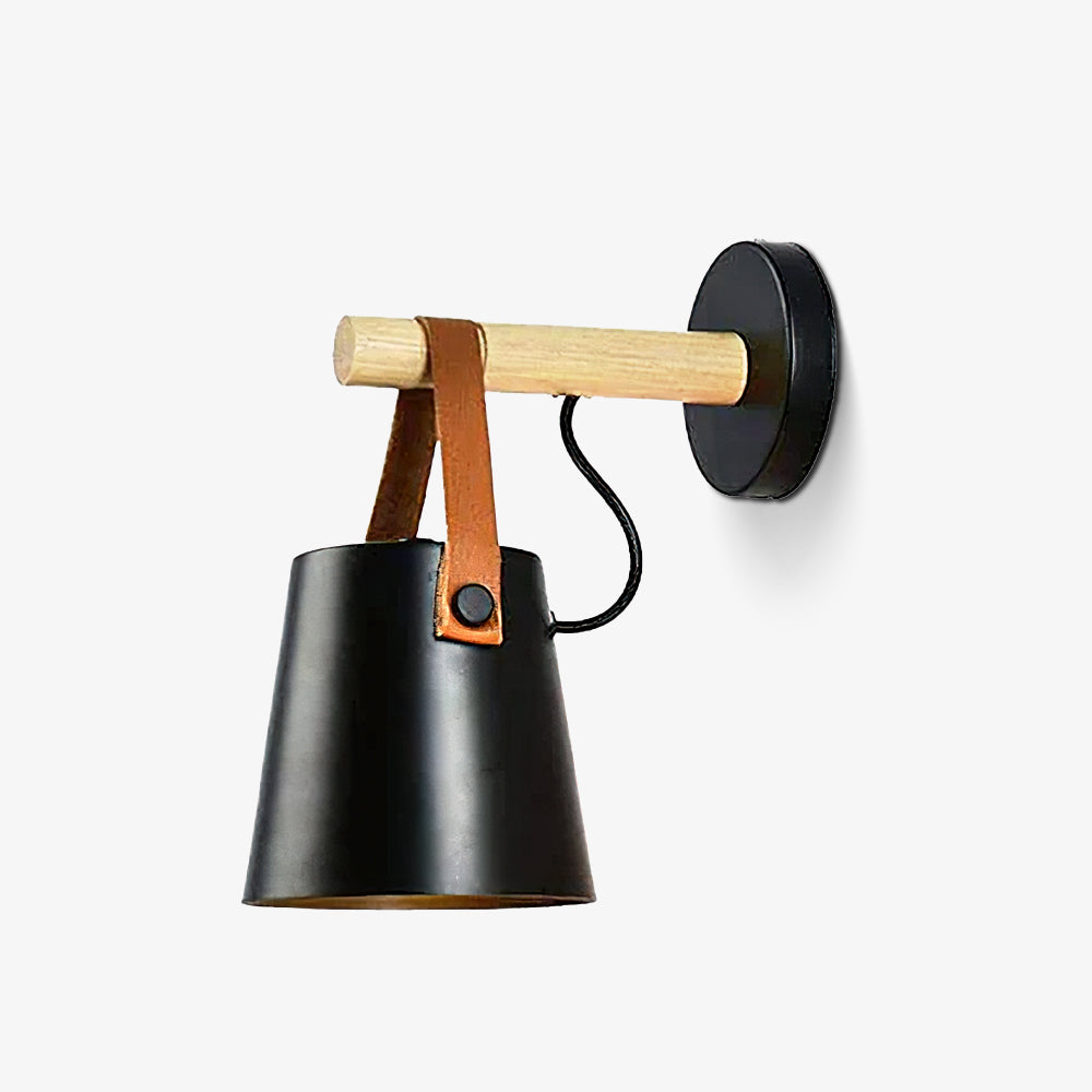 Chic Scandinavian wood and leather wall light - Elegant LED design for contemporary and warm spaces