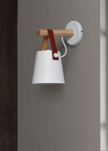 Chic Scandinavian wood and leather wall light - Elegant LED design for contemporary and warm spaces