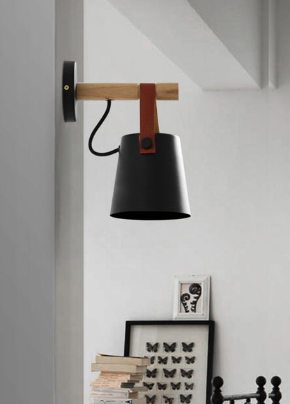 Chic Scandinavian wood and leather wall light - Elegant LED design for contemporary and warm spaces